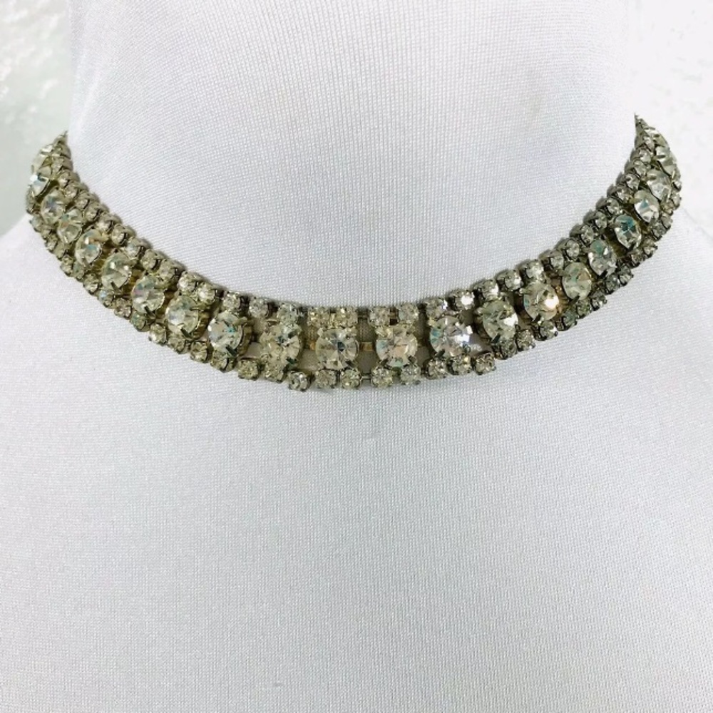 Vintage Clear Rhinestone Choker Necklace 13 1/2"